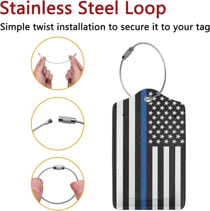 GACCAP 2 Pack Luggage Tags for Suitcase, Privacy Cover ID Label with Stainless Steel and Address Card for Travel Bag Backpack Cruise Ship Essentials Tag Women Men - Thin Blue Line American Flag - Image 2